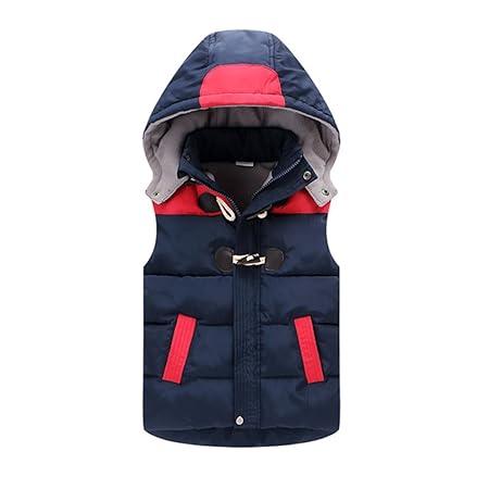 Daunenweste ultraleichte Winterjacke mit Vlies Weste Jungen Maedchen Aermellos mit Kapuze 2-7 Jahre Vine