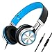 Sound Intone HD200 Stereo Lightweight Folding Headsets with Microphone,Girls Headphones,Computer Headphone,Stretchable Headband,Remote Control Button,,Bass Headset,with Soft Earpad Earphones for Iphone,All Android Smartphones,Pc,Laptop,Mp3/mp4,Tablet Earpieces Wired Music Earphone(Black/blue)