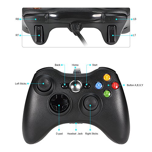 Wired PC Controller, Wetoph GD03 USB Gamepad with Headset Slot for Xbox 360 and PC(Windows XP/7/8/10) Third party product-Black