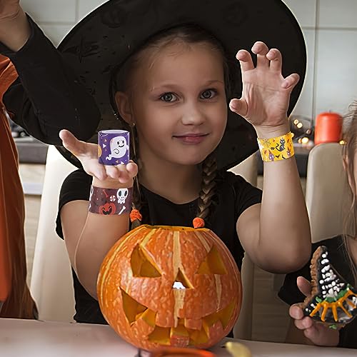 LOVESTOWN 64PCS Halloween Slap Bracelet Bulk, Halloween Slap Bracelets for Kids Snap Bracelets Wristbands for Halloween Giveaways Party Supplies Party Favors 36 Styles