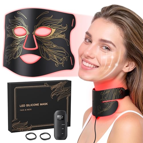 7-in-1 Red Light Therapy for Face & Neck, Skin-Friendly Silicone Red Light Therapy Mask with 324 LEDs, 5 Brightness Levels & 20 Mins Timer, Led Face Mask Light Therapy for Home & Travel