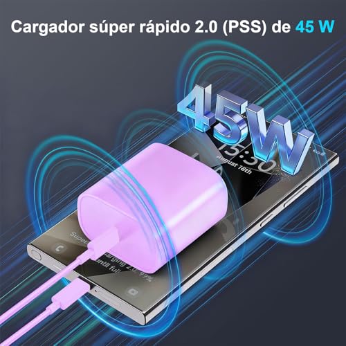 Cargador Tipo C, Carga Rápida 45W para Cargador Samsung Tipo C, para Galaxy S26 Ultra/S26+/S26/S25 Ultra/S25+/S25/S24 Ultra/S24+/S24/S23 Ultra/S23+/S23/S22/S21, Galaxy Tab S10/S9/S8, con Cable 2m