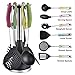 Kitchen Utensils with Holder 7 Pc Cute Utensil Set - Colorful Handles, Stainless Steel Core and Large Nylon Heads By RSG