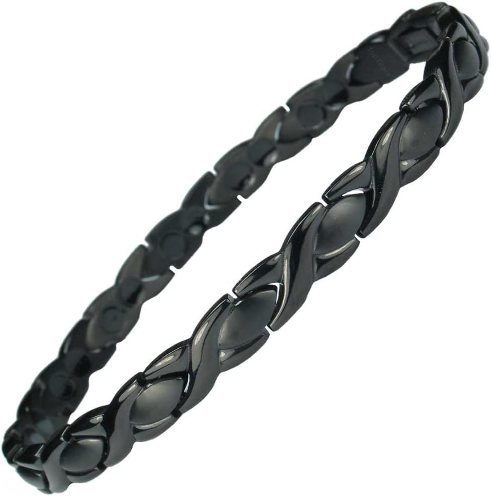 IonTopia Athena Titanium Magnetic Therapy Bracelet Jet-Black with Free Links Removal Tool