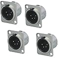 4 Pin XLR Male Socket Metal Panel Mount Chassis Microphone Audio Jack D-Type Connector Adapter, Pack of 4