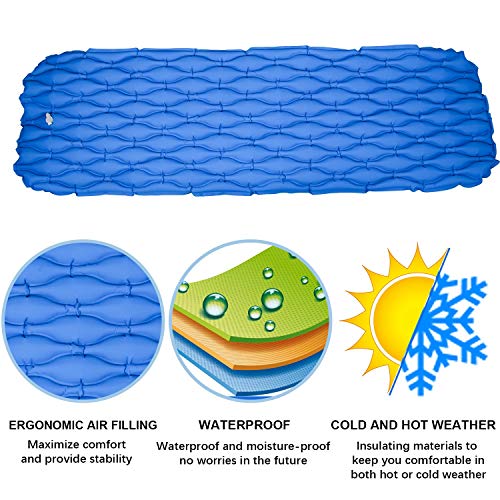 WDLHQC Ultralight Air Sleeping Pad,Inflatable Camping Mat for Backpacking,Camping and Traveling - Waterproof Fabric Comfortable & Lightweight Air Cells Design - Blue
