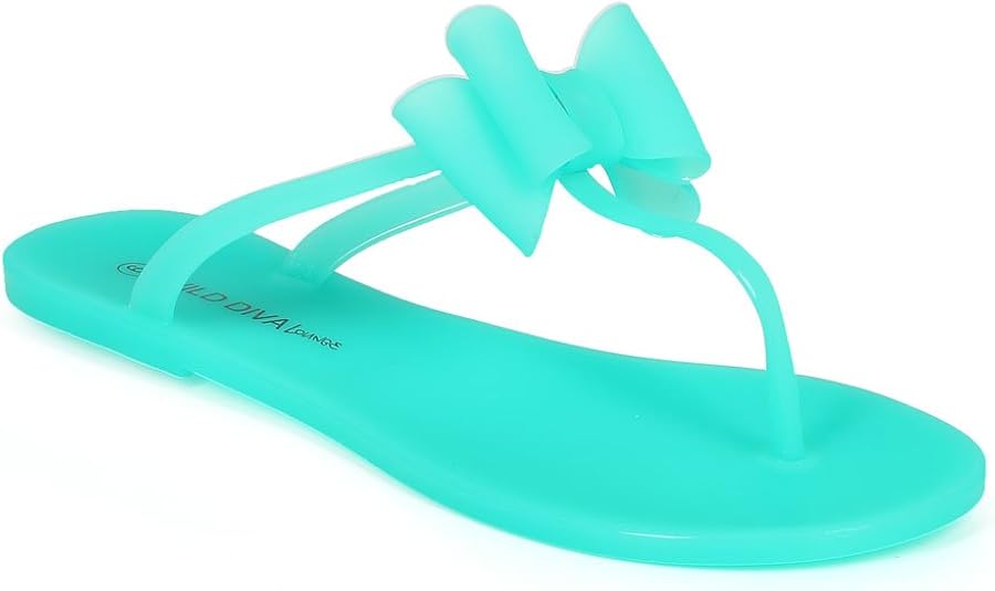 Amazon.com | Wild Diva Women Jelly Bow T-Strap Thong Flip Flop Sandal CG41 - Mint (Size: 8.0 