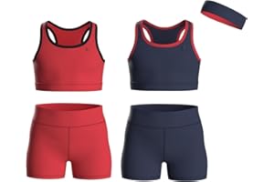 Essenclo Girls Clothing Athletic Sets Sleeveless Crop Tank Tops & Bike Shorts Cheer, Gymnastics, Volleyball Size 3-16 (5 Pcs)
