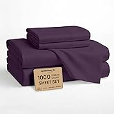 SGI bedding 1000 Thread Count Sheet Set Queen - 100% Egyptian Cotton Sheets – 16" Luxury Deep Pocket Bedding - Soft, Breathable & Premium - Hotel Sheets -Plum