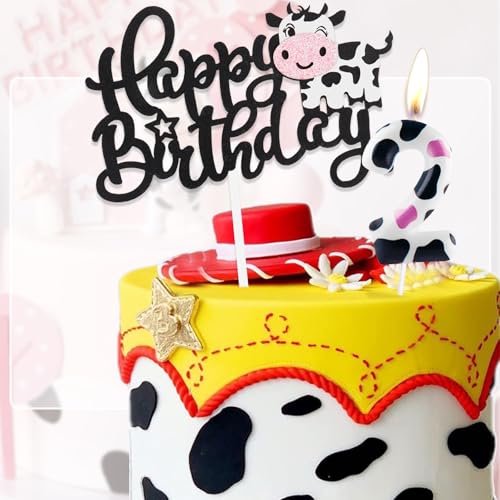 Birthday Decoration 1 Year with Cow Theme Happy Birthday Cake Decoration and Candles Birthday, Decoration Birthday 1 Year for Children Girls