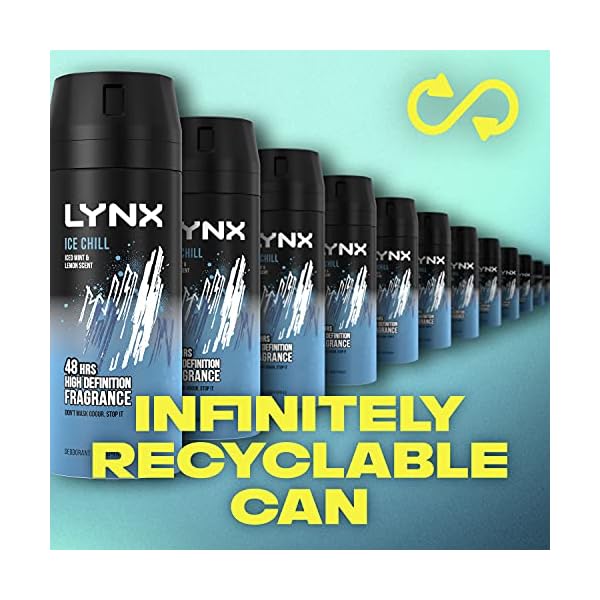 Lynx-Ice-Chill-Body-Spray-Deodorant-150-ml Lynx Ice Chill 48 hours of odour-busting zinc tech Aerosol Bodyspray iced mint & lemon deodorant for Men 150 ml Pack of…