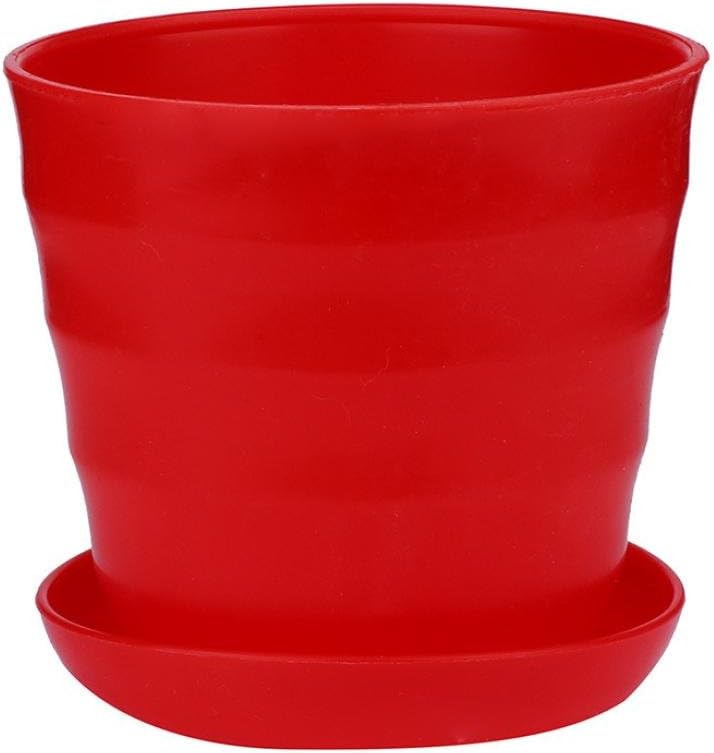 Diadia Flower Pot Garden Planters Outdoor Indoor, Unbreakable Resin Plant Containers with Matching Saucer, Grey, 9*9*8cm (Red)