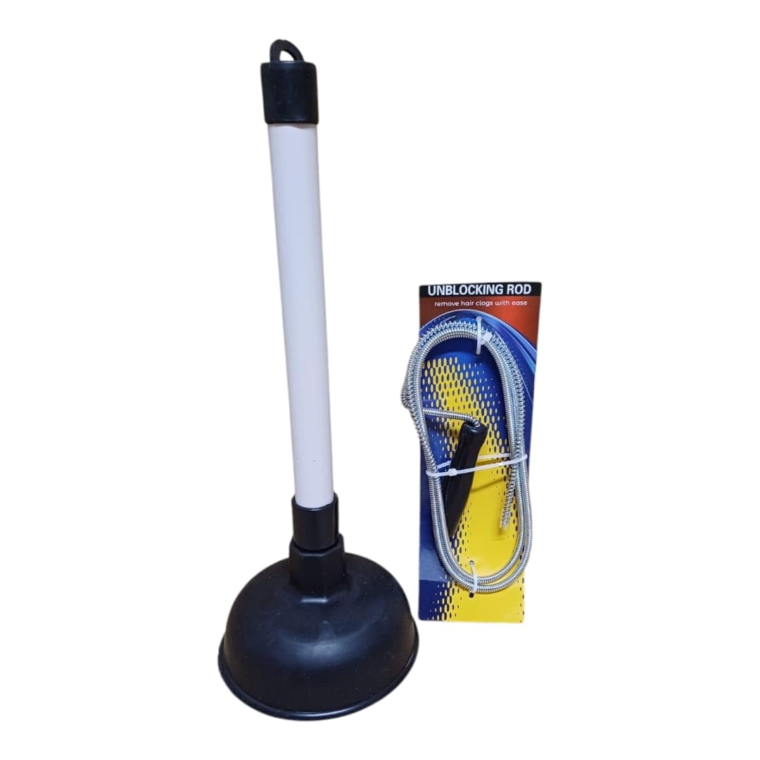 Sink Plunger & Rod* Kitchen Sink Unblocker Heavy Duty Unblocking Effective Tool with 4''Cup 9''Handle Drain Unblocker for Kitchen, Sink, Shower and Floor Drains, Black/White(Free Drain unblocking Rod)