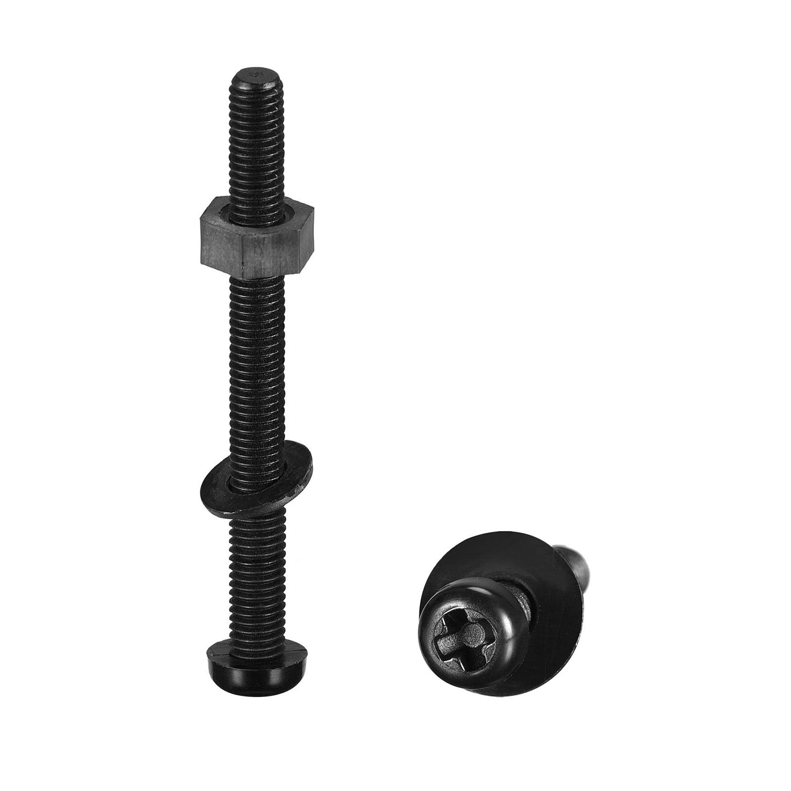 TOP-VIGOR 20Pcs M5x50mm Nylon Screw Nut Washer Assortment Kit, Round Head Machine Screw Bolt Nuts Flat Washers for Fixing Component, Industrial and Construction Fasteners, Black