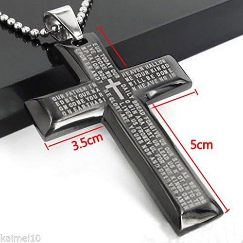 New Gift Unisex's Men Stainless Steel Cross Pendant Black Silver Bible Necklace