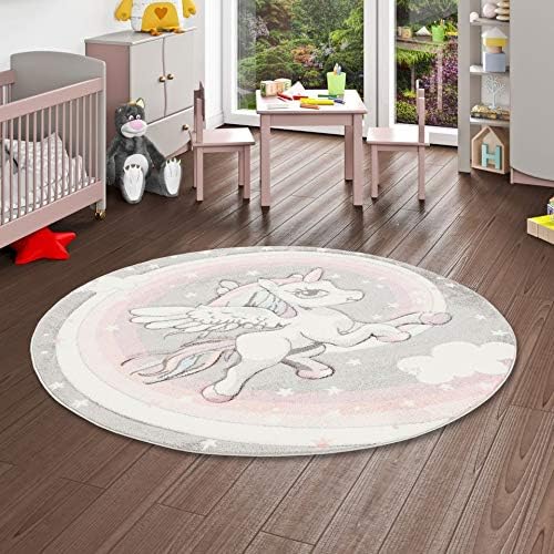 Pergamon Kinder Teppich Maui Kids Pastell Grau Rosa Einhorn Rund In 3 Grossen Amazon De Kuche Haushalt