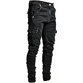 ABSECAI Mens Fashion Slim Fit Skinny Hip Hop Cargo Straps Jeans