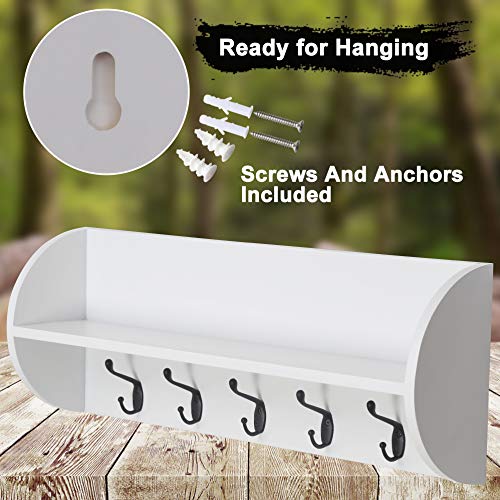 Dseap Wall Shelf with 5 Hooks 24” Heavy Duty Coat Rack Wall Mount