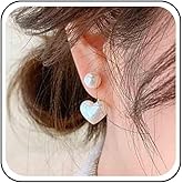 Yheakne Boho Pearl Heart Ear Jacket Earrings Gold Pearl Studs Earrings Love Heart Earrings Double Sided Front Back Earrings Jewelry for Women