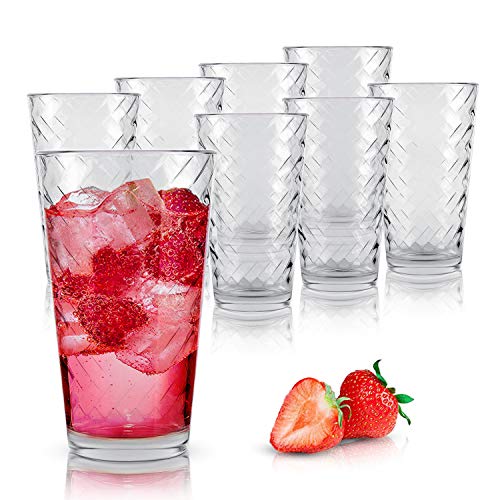 Clear Drinking Glasses Set of 8 | Real Glassware with Heavy Base | 8 Highball Drinkware Tumbler Set For Water, Whiskey, Cocktails | Best Kitchen Gift - Thumbnail 5
