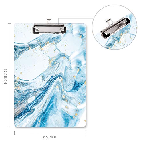 Clipboard, Cute clipboard, WAVEYU Letter Size Clipboard with Low Profile Clip, Retractable Key Hole for Hanging Paperboard for Office School, Blue Marble (12.5"x8.5")