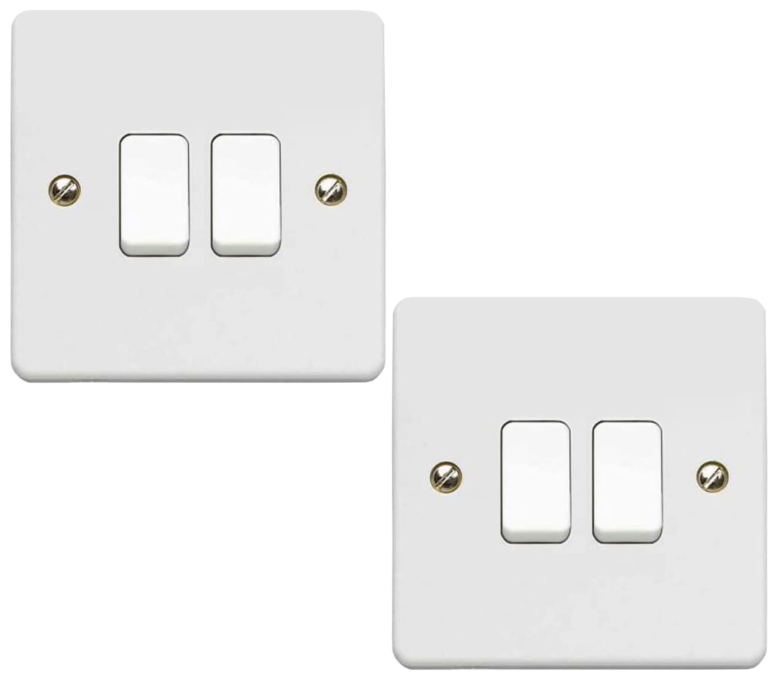 Body-Plus 2 Gang 2 Way Light Switch - White Electric Curved Edge Light Switches with Screws - 250 V A.C, 10AX Double Wall Switch for Home, Office, Industries, Shedes, garages etc (2PCS)
