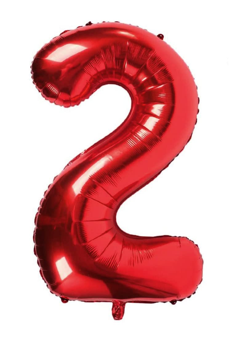 Red Number Balloon 100 cm Giant Large Mylar Balloon Ideal for Party Suitable for Helium – Number 2