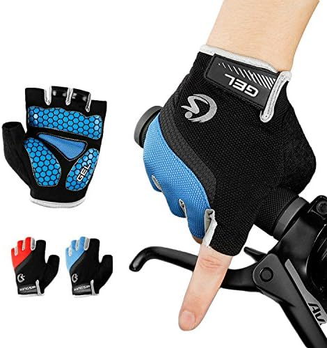 TimeBus 6mm GEL Palm Shock-Absorbing Cycling Gloves, Anti-Slip Mountain Bike Gloves, Protective Road Racing Bicycle Gloves, Breathable Sport Half Finger Gloves for Men &amp; Women (Blue, XXL)