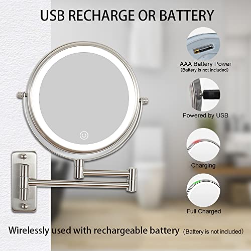 Lighted Magnifying Mirror, 10X Wall Mounted Makeup Mirror 8 Inch with 3