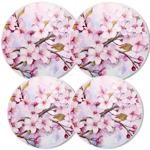 Gas Stove Burner Covers,Set of 4,White Covers for Electric Stovetop Kitchen,8 Inches and 10 Inches,Cherry Blossoms With Pink Petals