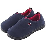 Women's Comfort Polar Fleece Slip On Slippers Color Block Memory Foam House Loafers Shoes w/Indoor, Outdoor Sole (Large/9-10 B(M) US, Navy Blue)