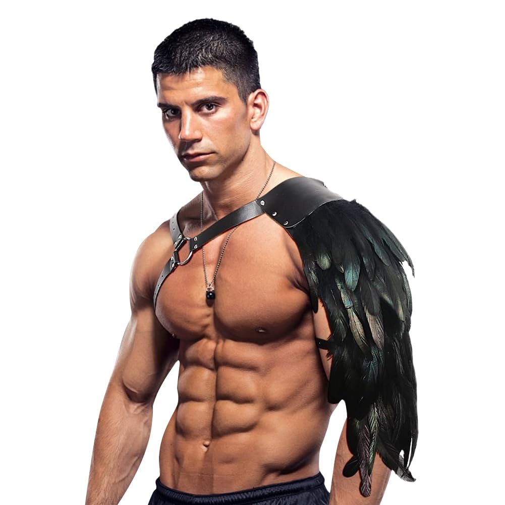 Medieval Gothic Feather Harness Viking Knight Shoulder Armor Single/Double Shoulder Guard Retro Steampunk Costume for LARP Cosplay Renaissance Halloween Party Fancy Dress Cosplay Costume Accessories