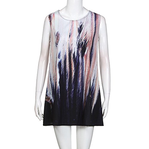 iYBUIA Summer Vintage Boho Women Loose Summer Sleeveless 3D Floral Print Bohe Tank A-Line Mini Dress(Navy,L) - Thumbnail 3