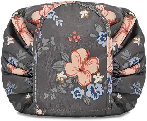 TOPSEFU Lazy Drawstring Make up Bag Portable Large Travel Cosmetic Bag Pouch Travel Makeup Pouch Storage Organiser For Women Girl (dark gery)