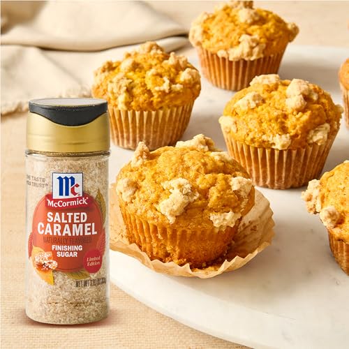 MCCORMICK FINISHING SUGAR, SALTED CARAMEL, RICH, CREAMY CARAMEL WITH A TOUCH OF SALT, ADD TO WARM BEVERAGES, SPRINKLE ON TREATS & SNACKS, NO COLORS FROM ARTIFICIAL SOURCES, 3.81 OZ
