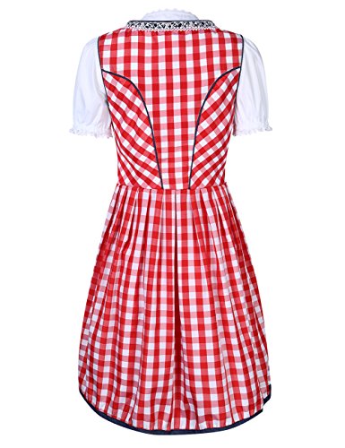KoJooin Women's German Dirndl Dress 3 Pieces Oktoberfest Costumes (L, Red Plaid) - Thumbnail 3