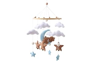 Babe Felt Crib Mobile - Sleeping Bear Moon Cloud Wind Chime Pendant | Nursery Hanging Decor, Diaper Changing Table Ornament, 