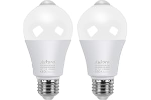 Aukora Motion Sensor Light Bulbs, 12W (100-Watt Equivalent) E26 Motion Activated Dusk to Dawn Security Bulb Outdoor/Indoor for Front Door Porch Garage Basement Hallway Closet(Cold White 2 Pack)