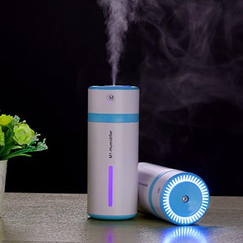 RIOWAY Humidifier, 240ml Cool Mist Aroma Ultrasonic Humidifiers Babies Bedroom Home Office Travel, Air Aromatherapy Car Diffuser 7 Color LED Light (Blue)