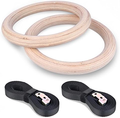 TMSL Gymnastic Gym Rings Workout Training Tools with Buckles Straps Olympic Rings for Crossfit/ Pull Up Strength Training (B-32mm)