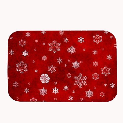 TrUiuiui White Snowflakes In The Red Background Super Absorbent Non-slip Bath Mat Coral Fleece Area Rug Door Mat Entrance Rug Floor Mats for Front Outside Doors 40 X 60 cm