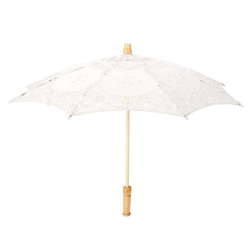 Handmade Lace Flower Embroidery Parasol Wedding Bride Photography Umbrella Silk Cloth Material(L-Beige)