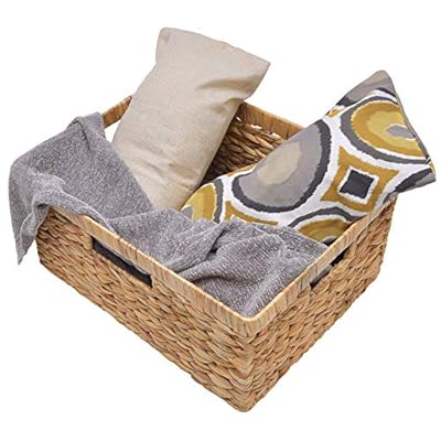 StorageWorks Jumbo Rectangular Wicker Basket, Water Hyacinth Storage Basket with Built-in Handles, 1 Pack 51GMPYWp8iL
