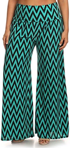 PB COUTURE Plus-Size Women's Fold-Over Waist Thin Chevron Print Palazzo Pants 2X (18/20) Teal/Black