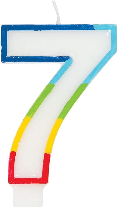 Unique Vibrant Rainbow Border Number 7 Birthday Candle 7cm x 12cm