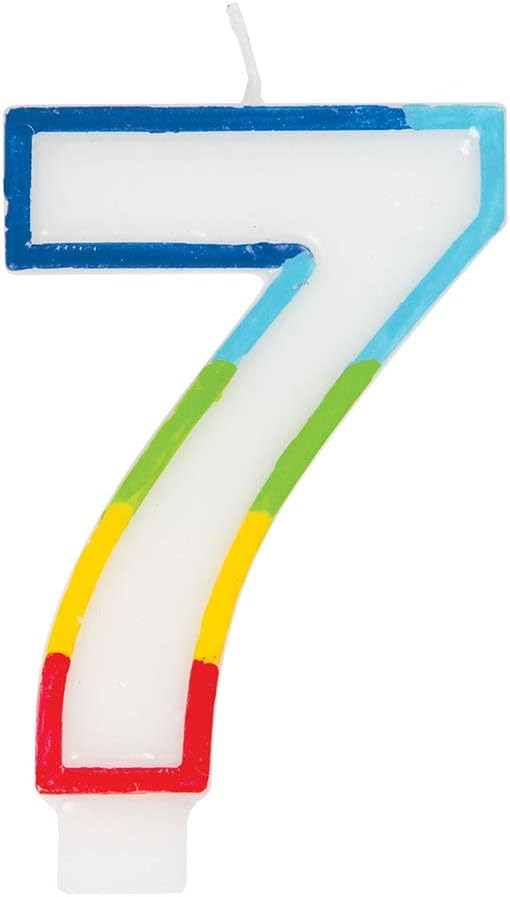 Unique Vibrant Rainbow Border Number 7 Birthday Candle 7cm x 12cm