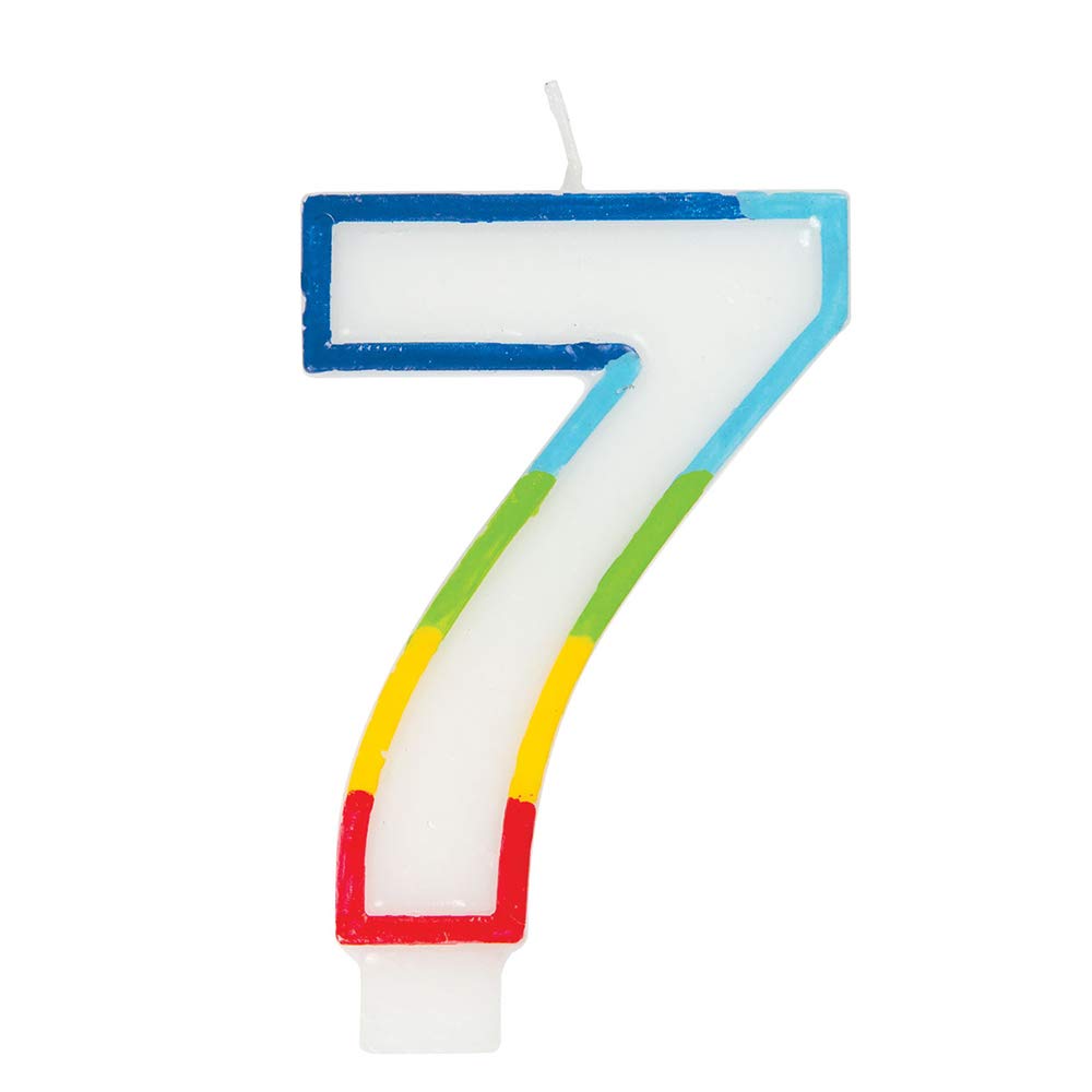 Vibrant Rainbow Border Number 7 Birthday Candle (7cm x 12cm) - Stunning Multi-Colored Party Decor - Uniquely Crafted for Celebratory Milestones - 1 Pc