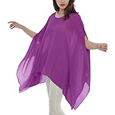 Max Hsuan Women's Loose Solid Sheer Chiffon Caftan Poncho Batwing Tunic Top Blouse Summer Oversized Shirts