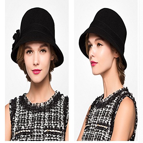 Maitose Women's Wool Felt Flowers Church Bowler Hats Black