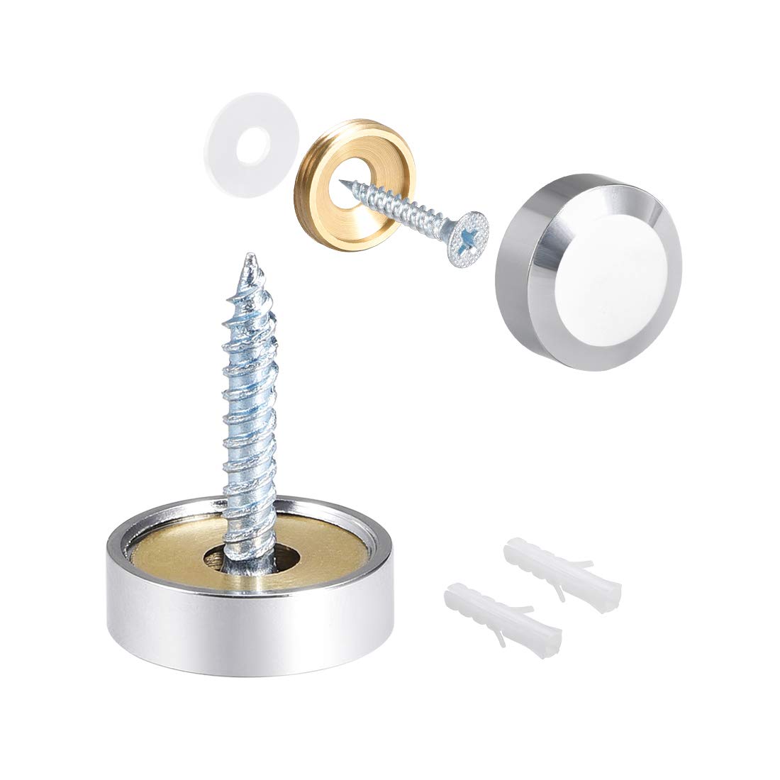 sourcing map Mirror Screws Decorative Cap Cover Nails Polished Stainless Steel 18mm 2pcs